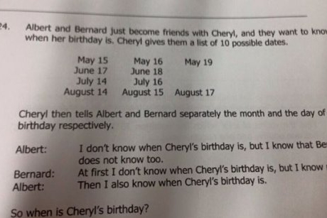 Ziua de nastere a lui Cheryl: problema de logica ce a pus pe jar internetul