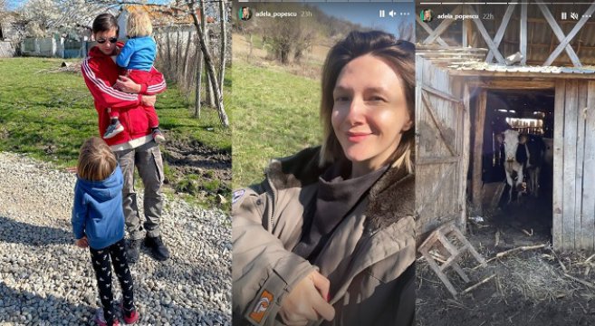 Adela Popescu și-a dus copiii la țară la Șușani