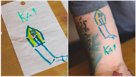 Tatuaj inspirat de o casuta desenata de catre copil