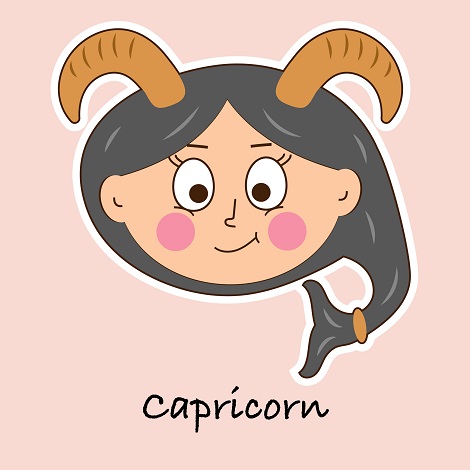 reprezentare a zodiei Capricorn sub forma unei fete brunete, cu parul lung