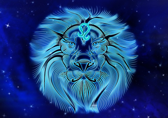 reprezentare a zodiei Leu in nuante de albastru