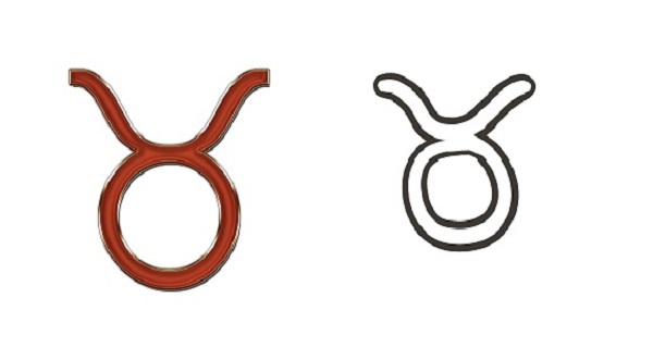 reprezentare a simbolului zodiei Taur cu rosu si cu negru