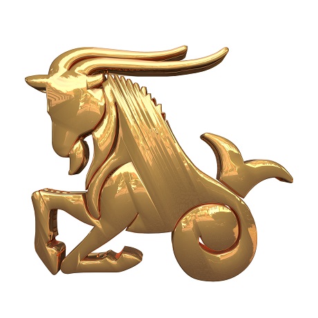 reprezentare a zodiei Capricorn cu auriu, pe fond transparent