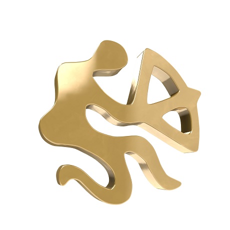reprezentare a zodiei Sagetator cu auriu, cu aspect metalizat