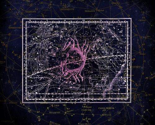 reprezentare a simbolului zodiei Rac printre constelatii