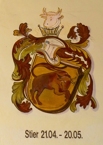 pictura, zodiac vechi, reprezentare a zodiei Taur, cu perioada din an corespunzatoare