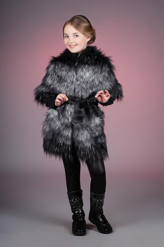 haina blana artificiala copii -haina blană strânsă în talie