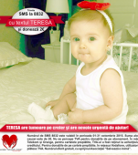 Un simplu SMS de 2 Euro, la 8832, cu textul Teresa, ii poate salva viata unei fetite cu tumoare cerebrala