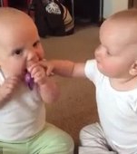 Doi bebeluși gemeni se ceartă pe o suzetă. Rezultatul? O controversă de zile mari