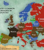 Această hartă ne arată care sunt cele mai comune nume de familie în ţările din Europa
