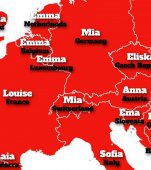 Harta celor mai comune nume din țările Europene