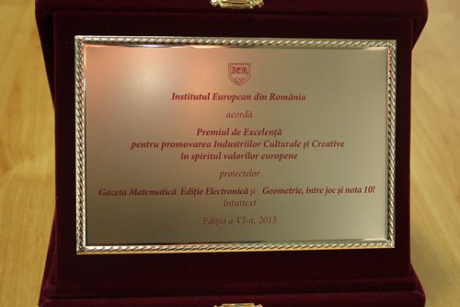 Institutul European din Romania (IER) a acordat Premiul de Excelenta pentru promovarea Industriilor Culturale si Creative 