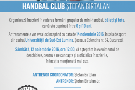 Joacă, sport şi performanţă: încep înscrierile copiilor la Handbal Club Ştefan Birtalan