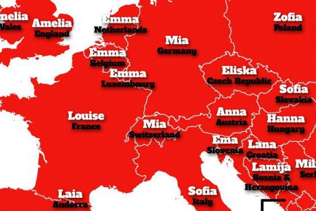 Harta celor mai comune nume din țările Europene
