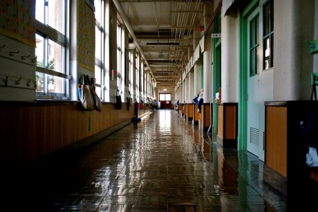 Cornuri depozitate pe jos într-o școală gimnazială