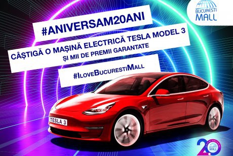 Bucuresti Mall-vitan aniversează 20 de ani și îți oferă șansa să câștigi o Mașină electrică tesla Model 3