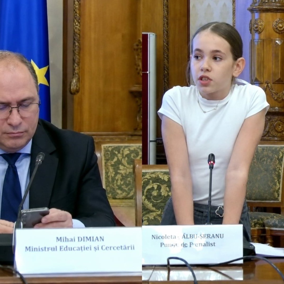 Elevă de clasa a V-a, replică genială pentru Ministrul Educației, atent mai mult la telefon. „Voi ne interziceți telefoanele, dar nu ne învățați să le folosim corect"