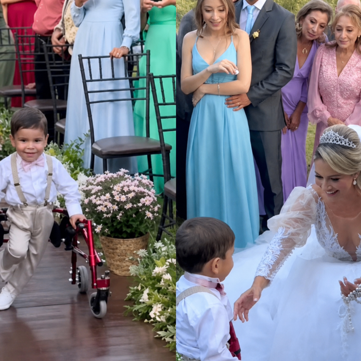 Imaginile care au topit internetul! Enzo, un băiețel diagnosticat cu paralizie cerebrală, a dus la altar verighetele la nunta mamei sale