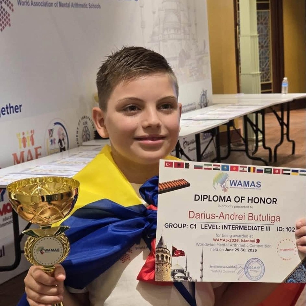 Darius Andrei din Dâmbovița a devenit Campion la Worldwide Mental Arithmetic Competition