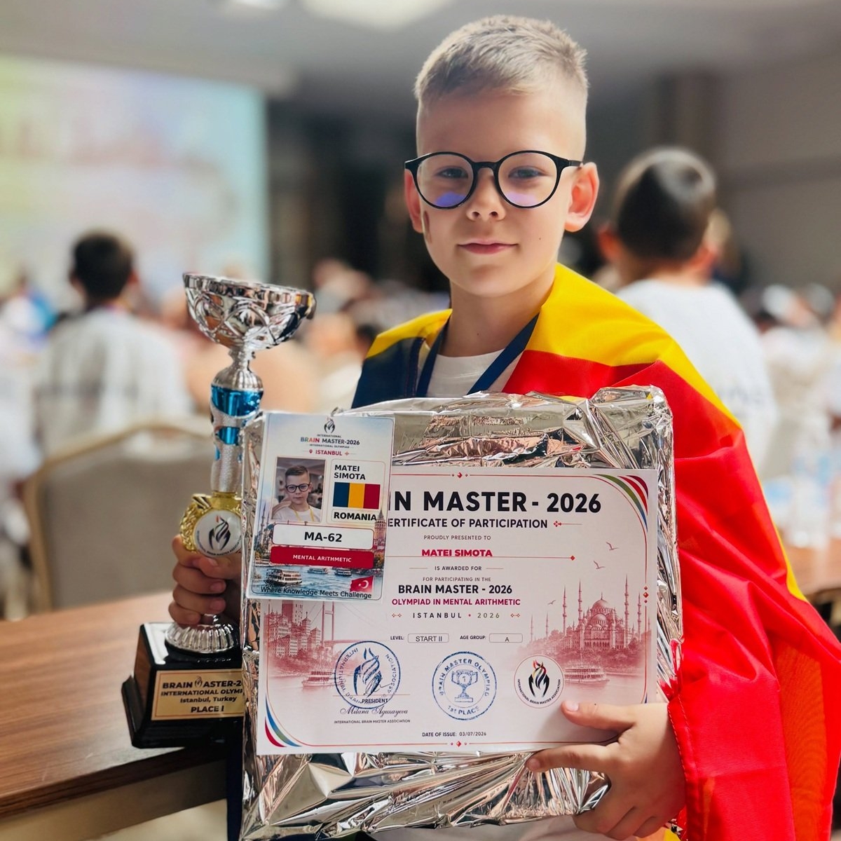 Performanță uluitoare pentru un copil de 8 ani! Matei Simota a obținut Locul I la Olimpiada Internațională de Aritmetică Mentală Brain Master 2026