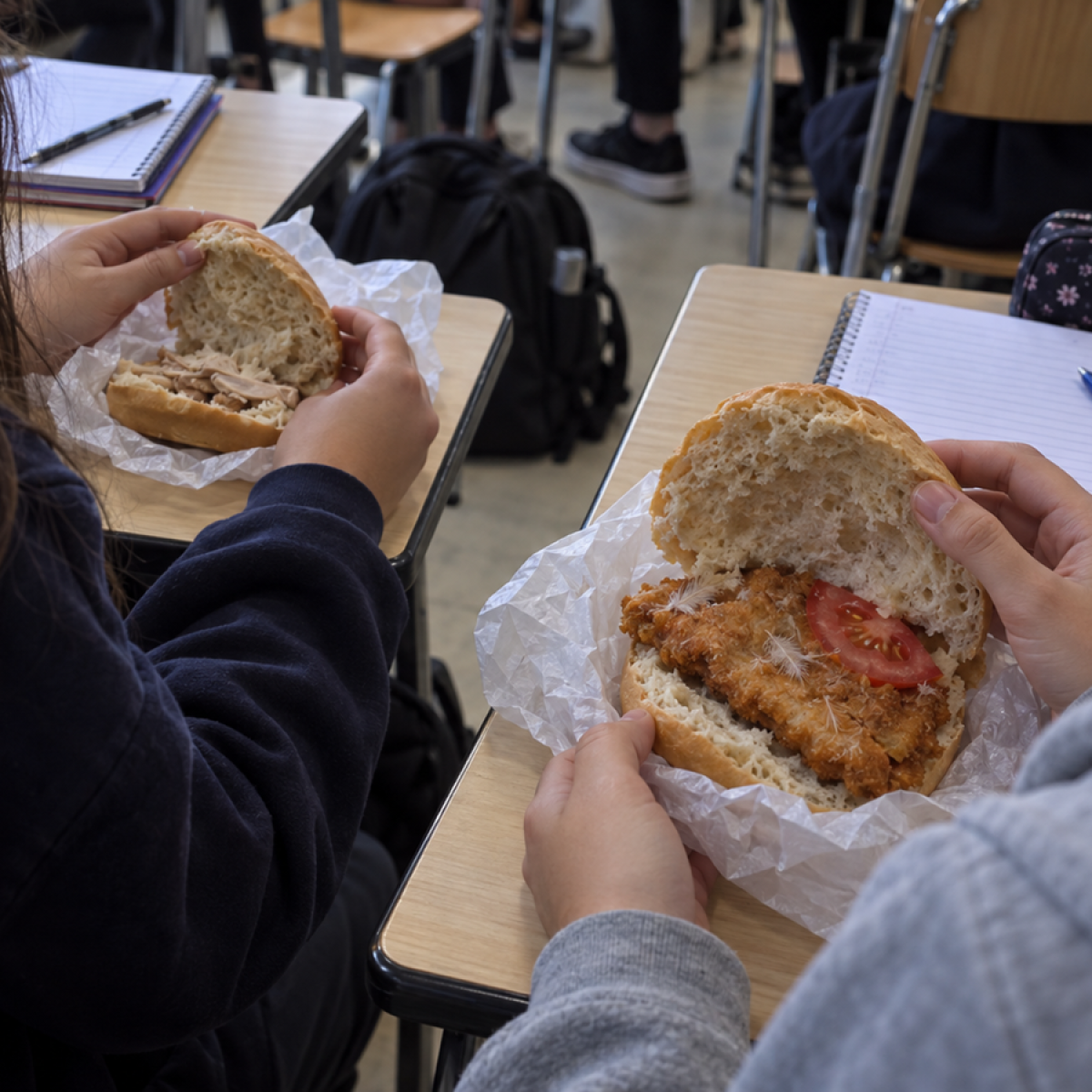Imagini de coșmar la o școală din Iași. Elevii au primit carne de pui cu pene