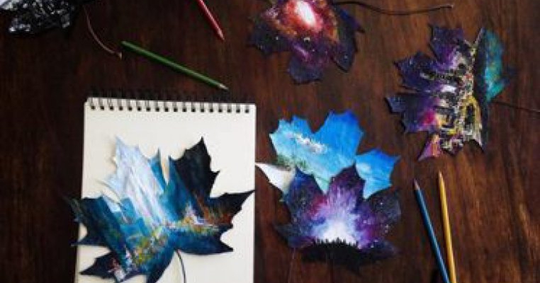 O adolescenta de 16 ani uimeste cu picturi spectaculoase pe frunze de toamna