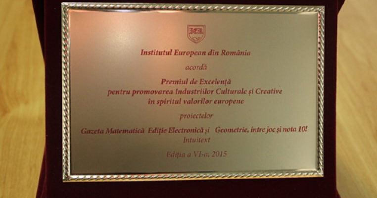 Institutul European din Romania (IER) a acordat Premiul de Excelenta pentru promovarea Industriilor Culturale si Creative 