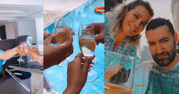 Gina Pistol însărcinată în vacanță. Nu s-a putut abține și a gustat din paharul de vin