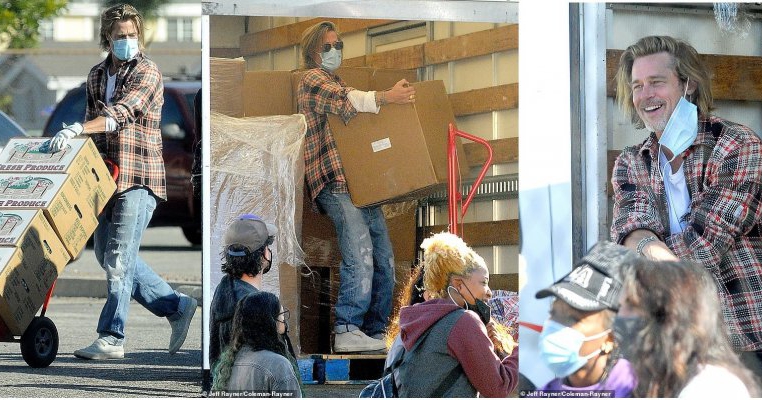 Brad Pitt, ascuns sub mască, a cărat tone de alimente pentru nevoiași. Nimeni nu l-a recunoscut!