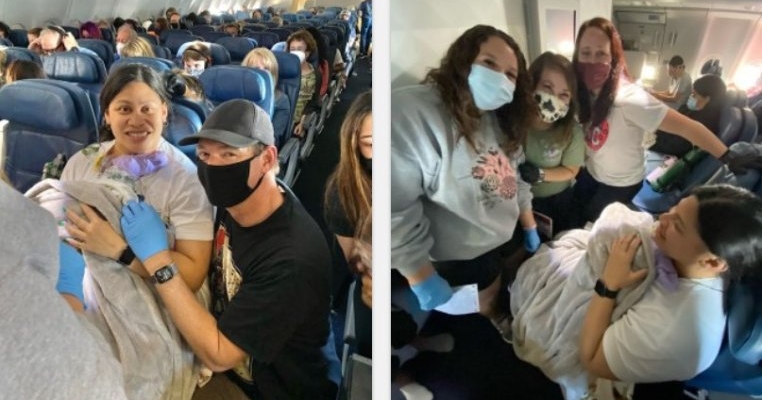 Lavinia a născut la 9.000 de metri altitudine în avion. Nici măcar nu știa că e însărcinată