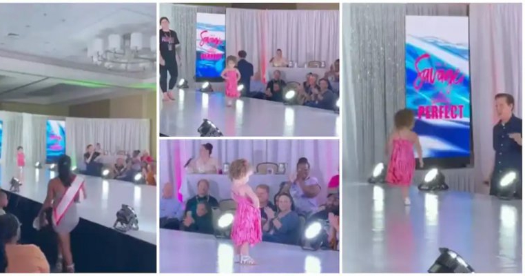Viral: momentul când o fetiță de 2 ani fuge pe scena unei parade de moda și cucerește publicul din două mișcări
