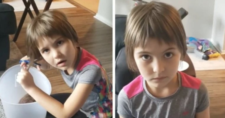 O mamă și-a încurajat și lăudat fetița de 10 ani care a decis să-și tundă singură părul