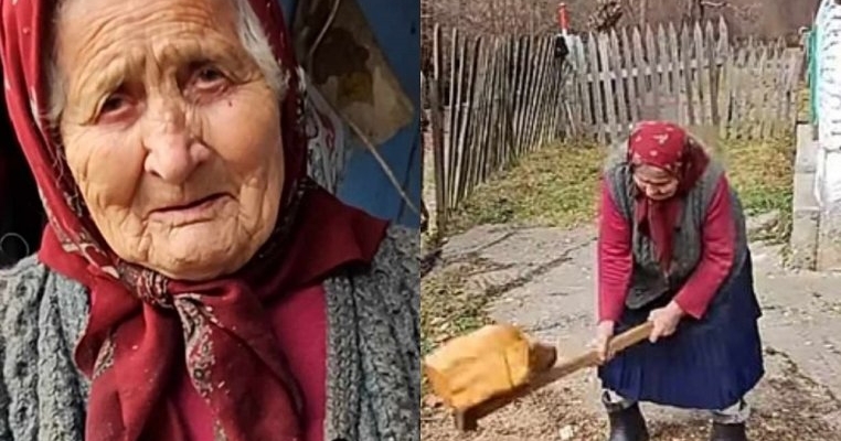 La 93 de ani, aceasta bunică sparge lemne și ține gospodăria. Care este secretul ei?