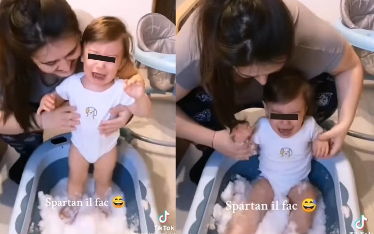 „Spartan îl fac". O mamă s-a filmat în timp ce-și bagă bebelușul aproape dezbrăcat într-o cadă plină cu zăpadă
