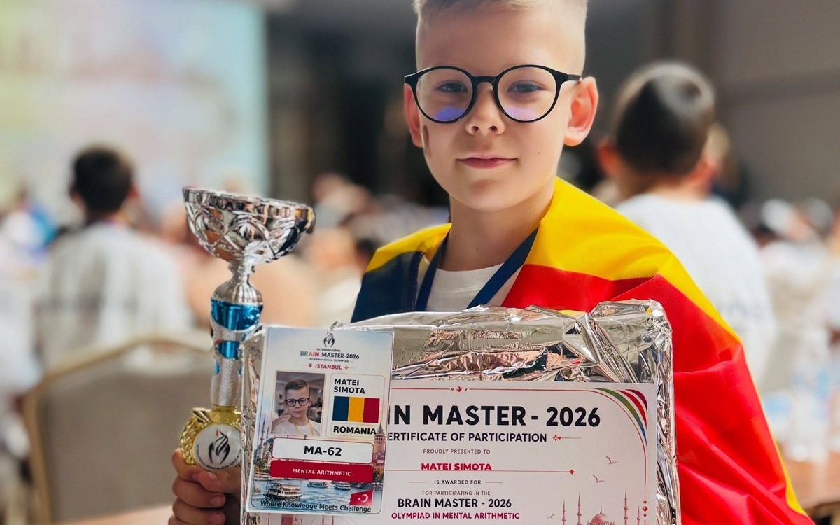 Performanță uluitoare pentru un copil de 8 ani! Matei Simota a obținut Locul I la Olimpiada Internațională de Aritmetică Mentală Brain Master 2026