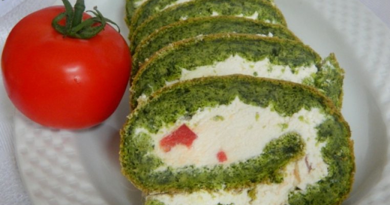 Rulada de spanac cu crema de branza si ardei gras 