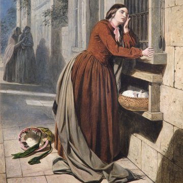 Henry Nelson O’Neil, O mamă care își abandonează copilul la Spitalul Foundling în Paris, 1855