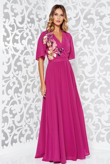 Rochie fuchsia, cu broderie