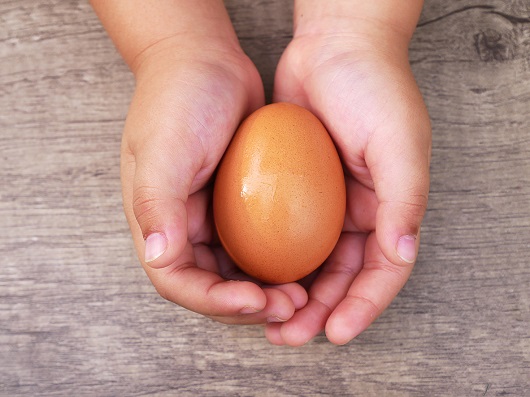 Copil ce tine in mana un ou