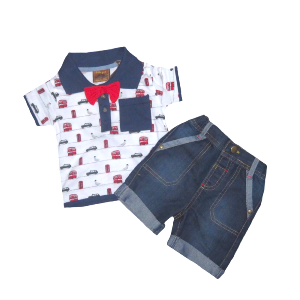 Tricou polo cu papion si blugi Little Gents