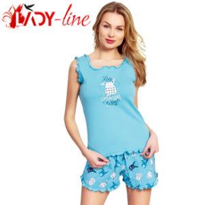 Pijamale Vienetta Secret, Bumbac 100%, 'Love Always Wins' Turquoise