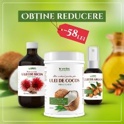 Kit de frumusețe: ulei de cocos, ulei de argan, ulei de ricin 