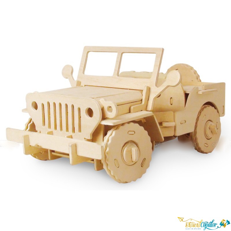 Off-road/ Jeep cu telecomanda. Puzzle 3d din lemn