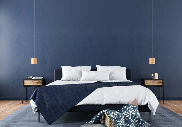 dormitor modern in nuante de bleumarin