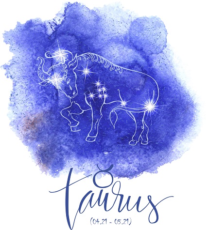 reprezentare a zodiei Taur sub forma unei ilustratii cu mult albastru