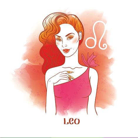 reprezentare a zodiei Leu sub forma unei femei frumoase cu parul rosu