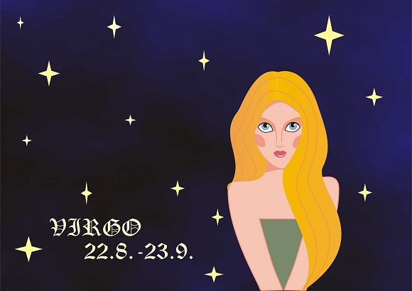 reprezentare a zodiei Fecioara sub forma unei ilustratii in care apare si perioada din an ce îi apartine acestei zodii