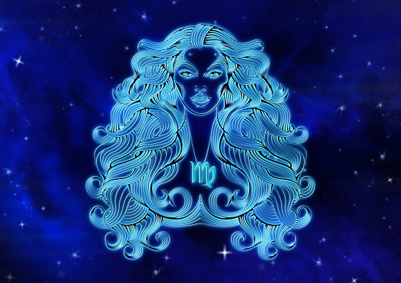 reprezentare a zodiei Fecioara ilustratie albastra