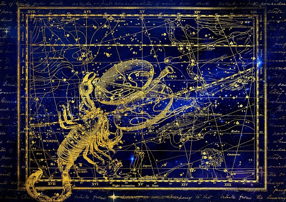 reprezentare a zodiei Scorpion in mijlocul constelatiilor