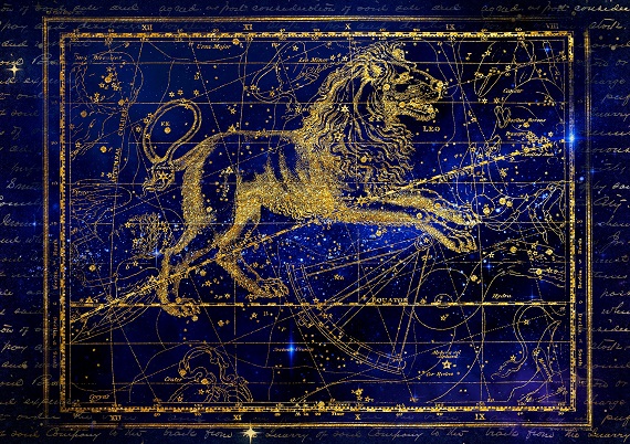reprezentare a zodiei Leu in mijlocul constelatiilor